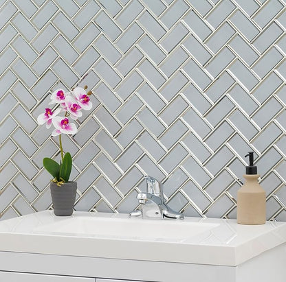 MSI Ice Bevel Herringbone 11 in. x 14 in. Glossy Glass Tile for Kitchen Backsplash, Wall for Bathroom, Accent, and Shower Wall Tile Mesh-Mounted Mosaic