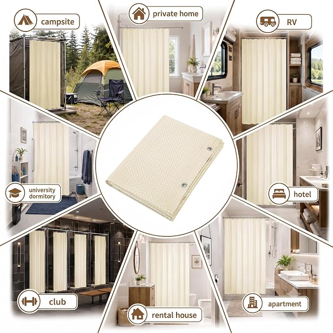 Siiluminisoy Shower Curtain and Liner Set, Waffle Shower Curtain Set with 12 Stainless Steel Hooks, Waterproof Luxury Fabric Shower Curtains for Bathroom and Hotel, Cream, 72" W x 72" H