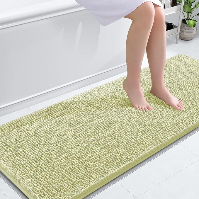 OLANLY Bathroom Runner Rugs 59x24, Extra Soft Absorbent Chenille Bath Rugs | Vanilla, Quick-Drying Rubber Backing, Washable Long Bath Mat for Bathroom Floor, Tub and Shower, Home Decor Accessories