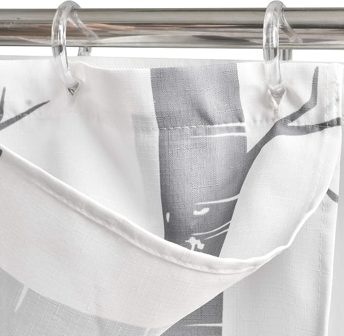Lush Decor Bird On The Tree Double Swag Shower Curtain with Peva Lining & Rings, Gray, 16 Pieces
