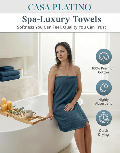 Casa Platino Bath Towel Set Absorbent Quick Dry 100% Cotton - Steel Blue | Pack Of Towels - OEKO-TEX Certified, Ring-Spun Durability, Ring-Spun Cotton, Terry Weave Comfort, Long-Lasting Comfort