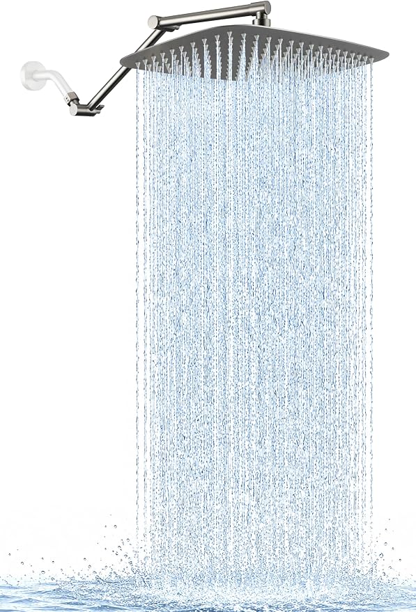 G-Promise 16 Inch All Metal Rain Shower Head with Extension Arm | Built to Last, Rust Resistant, Easy to Install, Adjustable, Full Body Coverage Large Rainfall Shower Head, Daily SPA
