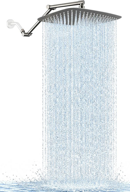 G-Promise 16 Inch All Metal Rain Shower Head with Extension Arm | Built to Last, Rust Resistant, Easy to Install, Adjustable, Full Body Coverage Large Rainfall Shower Head, Daily SPA