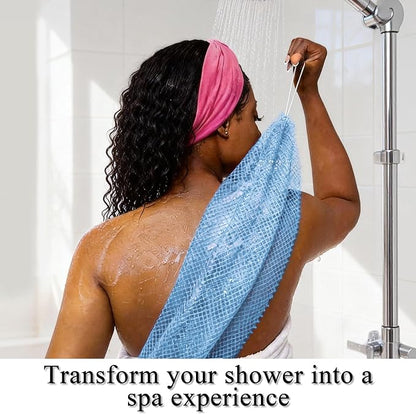 Authentic African Net Sponge, 5 Pack 45-Inch Exfoliating Bath Sponge and Shower Loofah for Body and Back, Colorfast Quick-Dry Knotted Mesh Scrubber with Travel Pouch