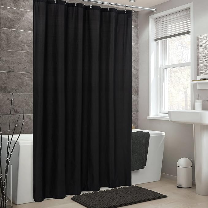 ALYVIA SPRING 72x74 Long Waterproof Fabric Shower Curtain or Liner Black | 3 Magnets, Soft Cloth & Hotel Quality, Machine Washable, Light-Weight, Long Size