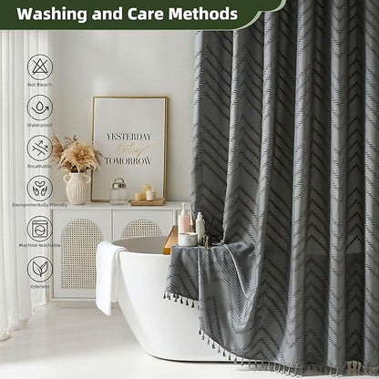 Extra Long Shower Curtains 72 x 78 Inches Tufted Chevron Light Gray Shower Curtains Fabric for Bathroom Modern Shabby Chic Waterproof Cloth Shower Curtain