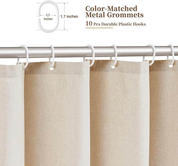 BTTN Stall Shower Curtain, 60×72 Boho Scalloped Linen Textured Heavy Duty Fabric Shower Curtain Set with 10 Hooks, Narrow Bohemian Vintage Waterproof Cloth Shower Curtain for Bathroom, Beige/Cream
