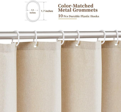 BTTN Boho Scalloped Linen Textured Cloth Shower Curtain, 60x84, Beige/Cream | Narrow Long Size, 230GSM Waterproof Polyester, Heavy Duty Fabric, 10 Plastic Hooks, Modern Farmhouse Style, Machine Washable