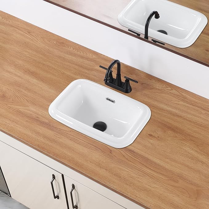 Bathroom Vessel Sink 18 Inch Small Drop In Bathroom Sink Rectangular Semi Recessed Sinks with Overflow White Ceramic Small Vanity Sinks for Tiny Bathrooms
