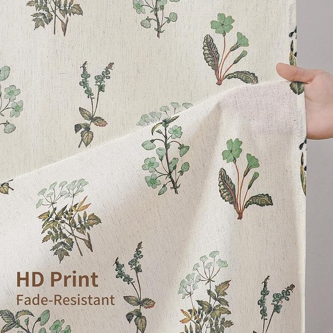 Colorful Star Farmhouse Green Floral Linen Shower Curtain, 72" W x 72" L | Vintage Boho Shower Curtain for Bathroom, French Country Pattern Waterproof Bathroom Curtains with 12 Clear Hooks