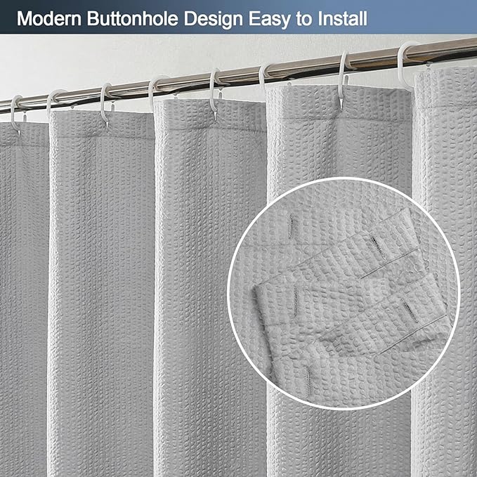 OWENIE Light Grey Shower Curtain for Bathroom 72x72 Inch, 3D Embossed Textured Waffle Fabric Shower Curtains, Soft Hotel Farmhouse Style, Water Repellent, Machine Washable, Light Grey, 72" W x 72" L