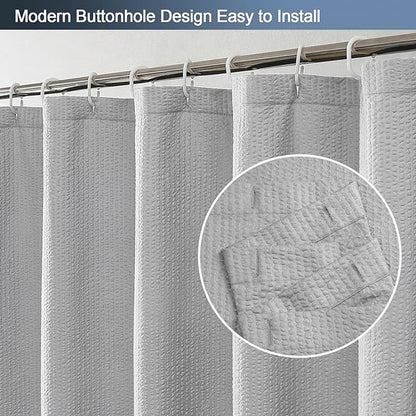 OWENIE Light Grey Shower Curtain for Bathroom 72x72 Inch, 3D Embossed Textured Waffle Fabric Shower Curtains, Soft Hotel Farmhouse Style, Water Repellent, Machine Washable, Light Grey, 72" W x 72" L