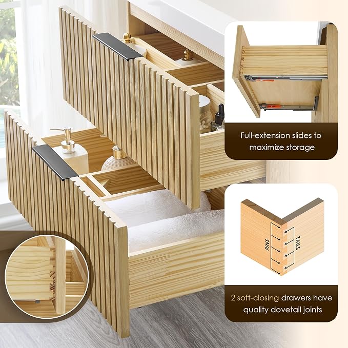30 Inch Floating Sink Bathroom Vanity Wall Mount Single Vanities with Top | Pre-Assembled, Sturdy Solid Wood, Modern Vanity, Ceramic Sink, Large Storage Cabinet, Soft Closing Doors, Dovetail Drawers