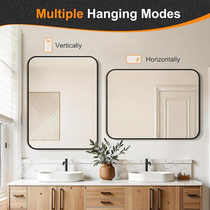 Bathroom Vanity Mirror, Black Framed Mirror for Over Sink, 30x40 | HD glass, distortion-free for makeup and grooming, Sturdy frame, all mounting hardware, hangs horizontal or vertical
