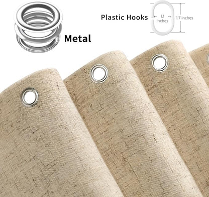 Linen Shower Curtain Flax Tan, Fabric Boho Farmhouse Shower Curtains for Bathroom Cotton Natural Cloth Liner Set 72" W x 72" L