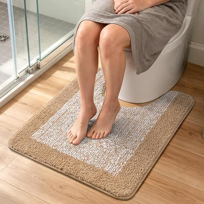 Toilet Rugs U-Shaped 24x19, Non-Slip Plush Shaggy Quick Dry Bathroom Contour Rugs, Extra Soft Absorbent Chenille Washable Bath Mat for Toilet Base, Beige