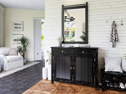 Farmhouse Mirror for Bathroom, 24"x36" Black Farmhouse Mirror with Rustic Wood Framed, Barn Door Vanity Mirrors for Wall, Vintage Decorative Mirrors for Entryway,Living Room,Bedroom