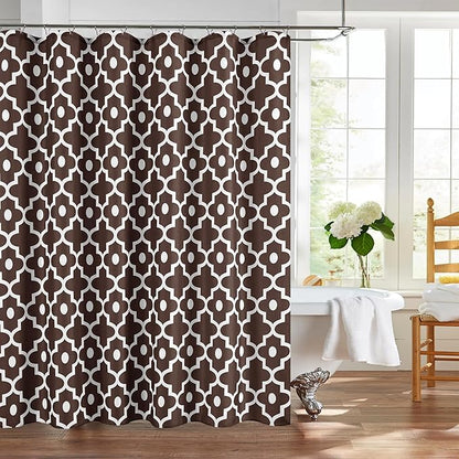 Fabric Modern Shower Curtain-Brown and White Shower Curtains for Bathroom | 72"W x 72"L Textured Faux Linen Elegant Classic Moroccan Bath Decor-Hotel Quality Transitional Washable & Breathable Cloth