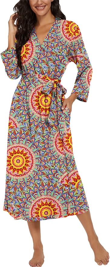 VINTATRE Women Kimono Robes Long Knit Bathrobe Lightweight Soft Knit Sleepwear V-neck Casual Ladies Loungewear