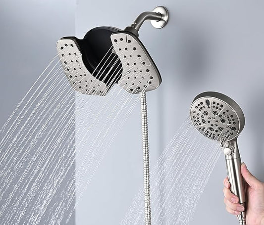 Rain Shower Head with Filtered Handheld Spray Combo Nickel 2.5 GPM | 10” Rainfall Showerhead with 9-Spray Detachable Handheld, High Pressure, ON/OFF Switch, 15-Stage Filter, Jet for Cleaning