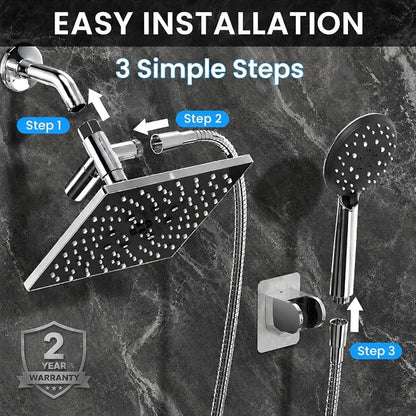 Veken Multi-Function Rain Shower Head with Handheld, High Pressure, Square | Rainfall Showerhead, Dual Shower Heads Combo, 5-mode Detachable Hand Held Spray with Hose, regaderas para shower, Chrome