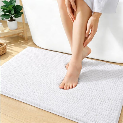 OLANLY Thick Chenille Bathroom Rugs 36x24, Soft Absorbent Bath Mat, White | Bath Rugs, Rubber Backing, Machine Wash Dry, Bath Mats for Bathroom Floor, Tub and Shower, Home Decor Accessories