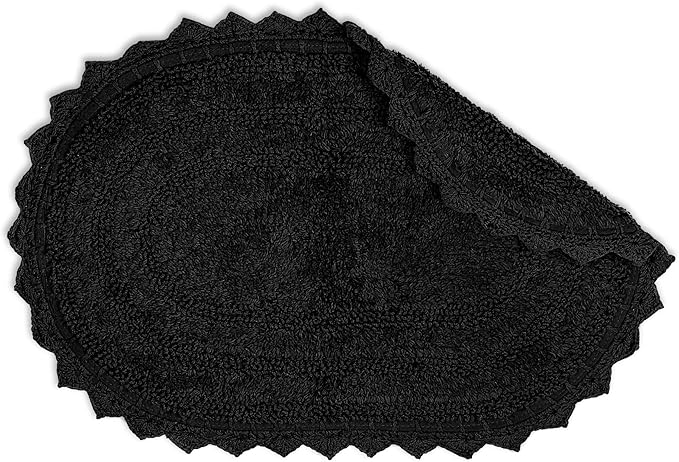 DII Crochet Collection Reversible Bath Mat, Small Oval, 17x24, Black