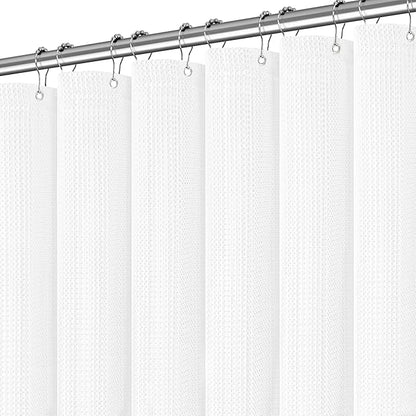 Long White Shower Curtain Waterproof Large Heavy Duty Fabric Shower Curtains for Bathroom, Machine Washable Tall 256GSM Modern for Spa Hotel with 12 Metal Hooks, 72Wx78H