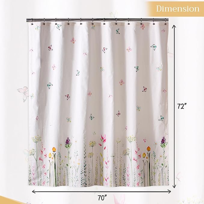 Maison d' Hermine Shower Curtain 100% Cotton One Panel 70"x72" Washable Fabric Shower Curtains for Bathroom, Easy Hanging with 12 Button Holes - Home Hotel Spa Easter Gifts (Botanical Fresh)