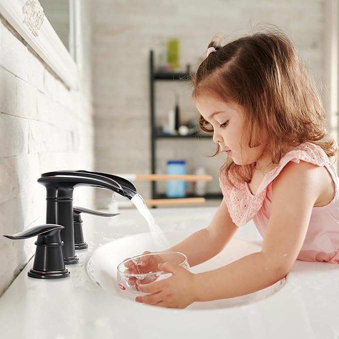 BWE Waterfall Bathroom Faucet, Oil Rubbed Bronze 8 Inch Widespread Bathroom Sink Faucet Two-Handle Waterfall with Pop-up Drain, for Vanity, Lavatory Sink