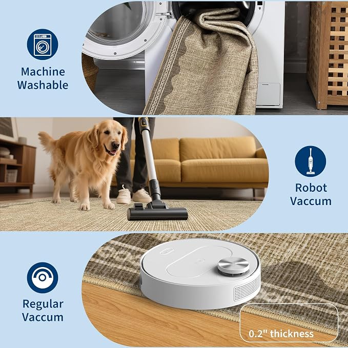 Garvee Large Washable Rug 9x12 Modern Indoor Living Room Rug Non Slip Jute | Stain-Resistant Low Pile Floor Cover Ultra Soft Foldable Bordered Print Carpet for Bedroom Nursery Office Dorm Kids Room