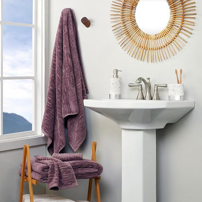 SKL Home CloudSoft Washcloth Set, 4-Piece, 100% Cotton Luxury, Soft Plum | Premium spa-level quality. 520 GSM weight. Ultra plush & absorbent.