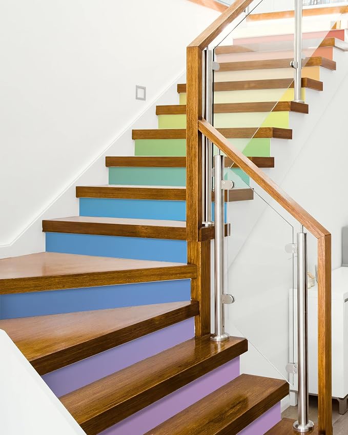 FLFK Rainbow Stair Riser Decals, Self-Adhesive Strips, Multicolor Decorative Stickers, Peel and Stick Design, Modern Style, 39.3" W x 7.08" H x 13Pcs, for Indoor Staircase Decoration