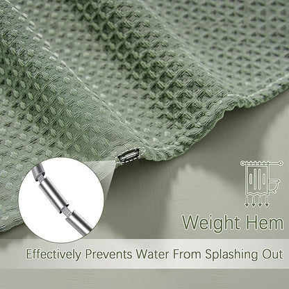 Sage Green Shower Curtain - Waffle Weave Fabric Heavy Duty for Bathroom, Water Repellent Weighted 256GSM Hotel Quality Machine Washable Bath Curtains with 12 Hooks, 72Wx72H