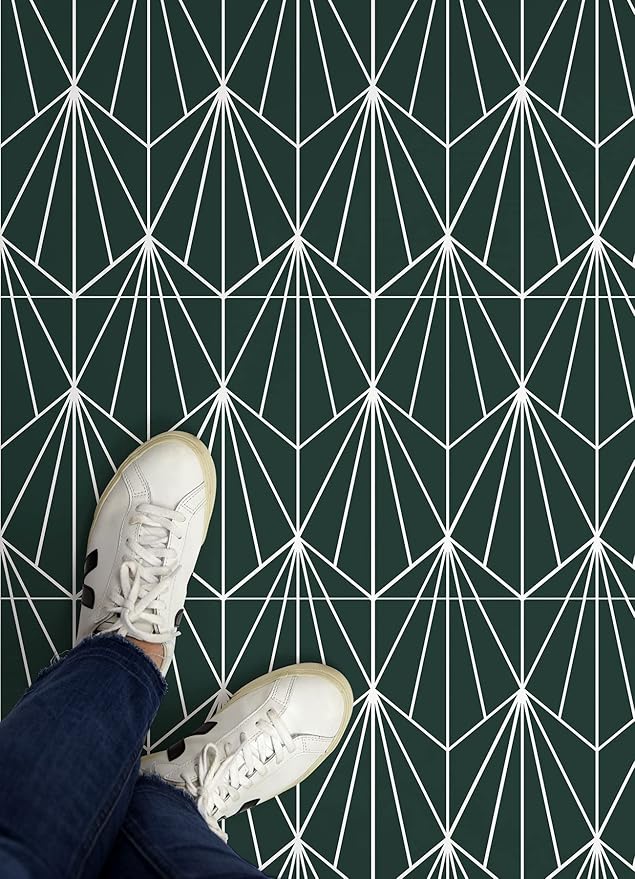 FloorPops FP3926 Beryl Peel & Stick Floor Tiles, Green