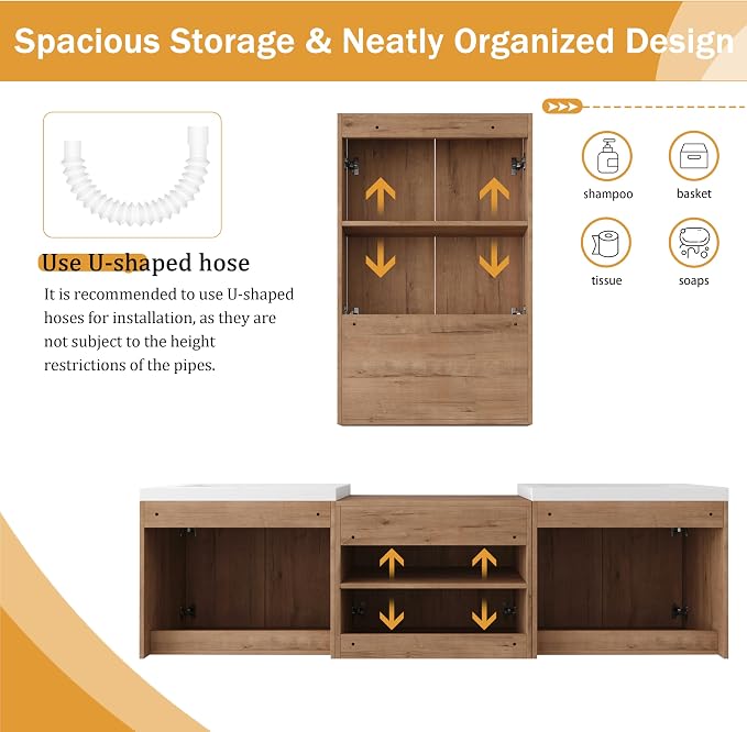 72'' Floating Bathroom Vanity with Double Sink, and 1 Side Cabinet, Brown | Double Sink Combo with 24" Side Cabinet, Plywood Cabinet, Resin Basin, Ample Storage, Soft-close Hinge, Assembly Required