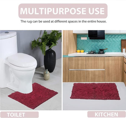 Home Weavers Bell Flower Collection 100% Cotton Tufted Bath Rugs, Extra Soft and Absorbent Bath Rugs, Non-Slip Bath Mats, Machine Washable, Bath Mats for Bathroom Floor and Tub, 17"x30" Slice Rug, Red