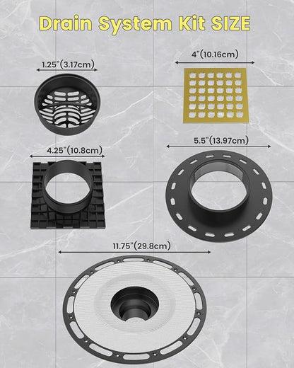 4" Shower Drain Kit Compatible with Schluter Kerdi, Premium 304 Stainless Steel Flange System, Exact Fit Alternative for Tile Floors, Includes Hair Strainer & Grate Opener, Brushed Gold