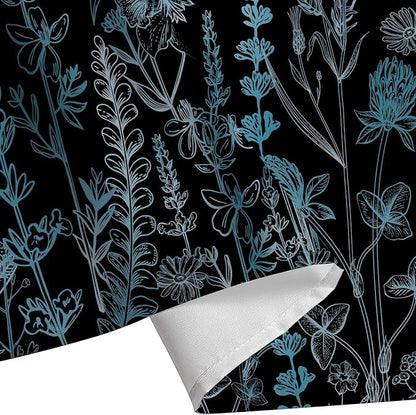 Vintage Black and Blue Boho Shower Curtain, Black and Green Floral Aesthetic Dark Wildflower Botanical Flowers Shower Curtain for Bathroom with Hook, Farmhouse Plant Art Chic Shower Curtain 72X72