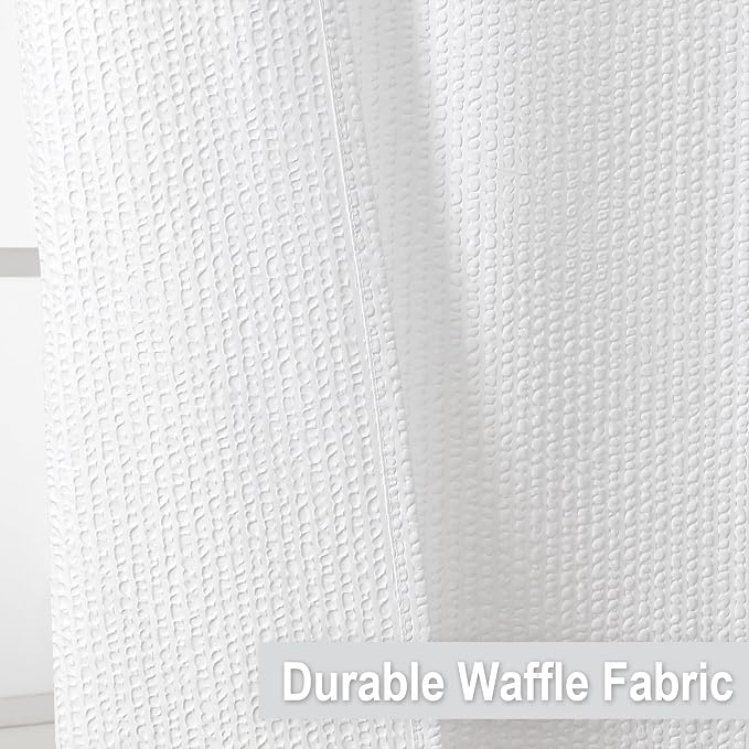 White Long Stall Shower Curtain 54X78 inch, Embossed Textured Fabric Shower Curtain for Bathroom - Soft Cloth & Hotel Spa, Water Repellent, Machine Washable Bathroom Curtain