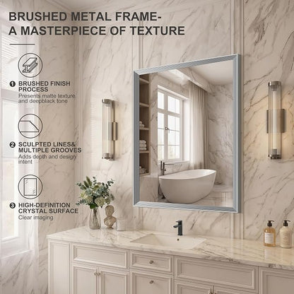 DESBING 30"x36" Silver Bathroom Mirrors for Over Sink | Tempered Glass, Metal Frame, Rectangle Vanity Wall Mirror for Bathroom, Living Room, Bedroom, Horizontally or Vertically