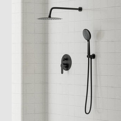 Gabrylly Black Shower System, Pressure Balance Shower Faucet Set, 12" Stainless Steel Rain Shower head with 5-Mode Handheld Shower Spray Combo,High Pressure Rainfall Shower Head Set, Matte Black