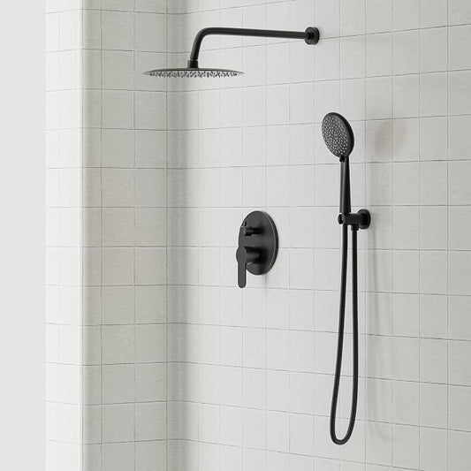 Gabrylly Shower System Black, Pressure Balance Shower Faucet Set, 10" Stainless Steel Rain Shower head with 5-Mode Handheld Shower Spray Combo,High Pressure Rainfall Shower Head Set, Matte Black