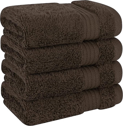Cotton Paradise 100% Cotton Turkish Washcloth Set for Bathroom, 4 Piece Soft Absorbent Small Towels Wash Rags, Brown