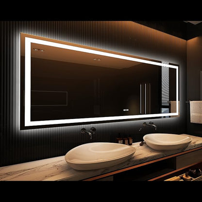 LED Bathroom Mirror, 84"X32" with Front Light and Backlit | Stepless Dimmable, Anti-Fog, Shatter-Proof, HD Reflection, Memory, 3 Colors Lighting, UL Listed.