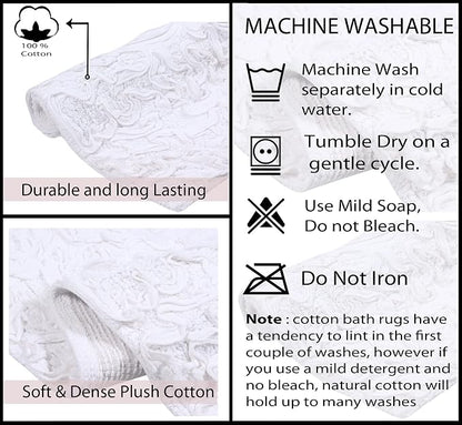Home Weavers Bell Flower Collection 100% Cotton Tufted Bath Rugs, Extra Soft and Absorbent Bath Rugs, Non-Slip Bath Mats, Machine Washable, Bath Mats for Bathroom Floor, 17"x30" Slice Rug, White