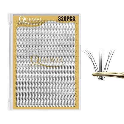 QUEWEL Lash Clusters 320Pcs 10D+20D C Curl Lash Cluster Eyelash Extensions | Cluster Lashes Mix12-18mm Individual Eyelashes Clusters Wispy Lash Clusters Thin Band Soft to Use at Home(10D+20D C Mix12-18)