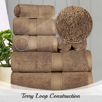 Superior Egyptian Cotton 800 GSM Plush & Absorbent, 9 Piece Set, Latte | Quick Dry, Soft Luxury Towel Set, Bath Essentials, Guest Bath, Spa, 3 Bath, 3 Hand, 3 Face Towel, Madeline Towels
