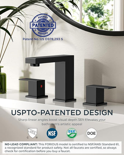 FORIOUS 2 Pack 8 in Widespread Bathroom Faucet Matte Black 3 Hole Wholesale | Commercial Black Bathroom Faucet 3 Holes, 8" Black Sink Faucet Bathroom 3 Piece, Easy Installation for Contractors & Builders