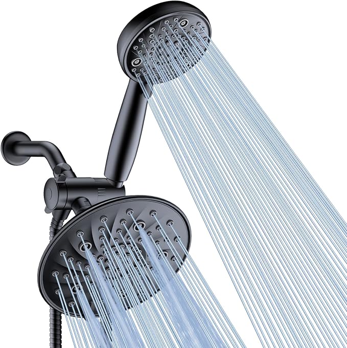 FEELSO Shower Head with Handheld Spray, 8" High Pressure Rain Showerhead | 7+8 Modes Dual Shower Head, Anti-Clog Nozzles, 71” Shower Hose Extra Long, Adjustable Holder, Shower Separately or Together